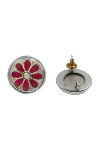 Sangeeta Boochra_Pink Royal Flower Kundan Earrings _Online_at_Aza_Fashions