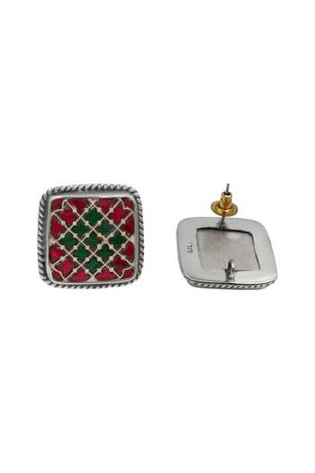 Sangeeta Boochra_Blue Royal Square Kundan Silver Stud Earrings _Online_at_Aza_Fashions