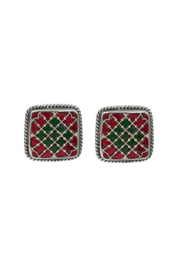 Sangeeta Boochra Royal Square Kundan Silver Stud Earrings 