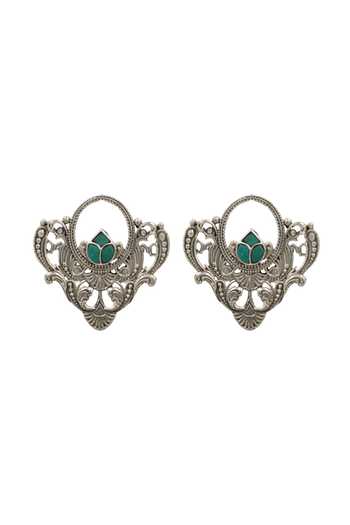 Shop Sangeeta Boochra Silver Plated Heritage Kundan Statement Stud Earrings at Aza Fashions Shop_Sangeeta Boochra_Silver Plated Heritage Kundan Statement Stud Earrings _at_Aza_Fashions