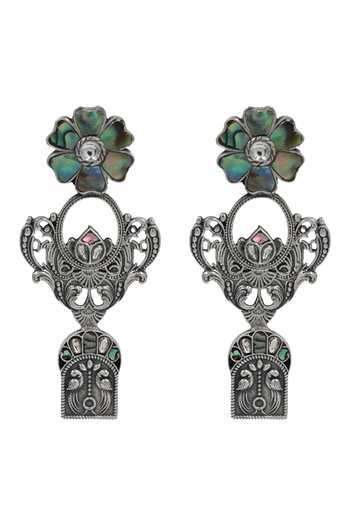 Sangeeta Boochra Vintage Bloom Silver Statement Earrings 