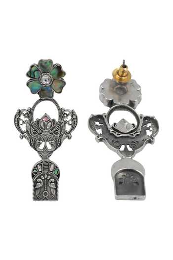 Sangeeta Boochra_Silver Plated Vintage Bloom Statement Earrings _Online_at_Aza_Fashions