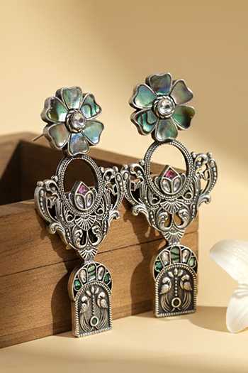 Sangeeta Boochra Vintage Bloom Silver Statement Earrings 