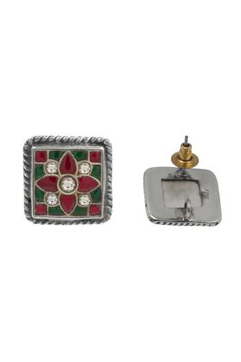 Sangeeta Boochra_Pink Floral Kundan Silver Stud Earrings _Online_at_Aza_Fashions