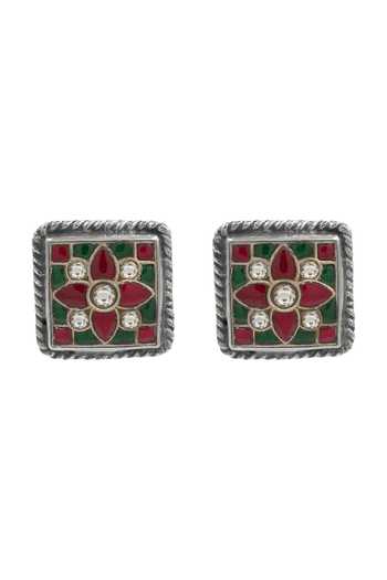 Sangeeta Boochra Floral Kundan Silver Stud Earrings 