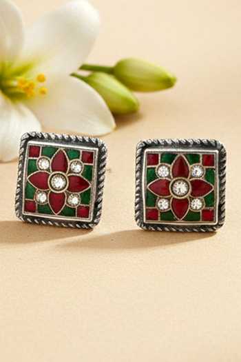 Sangeeta Boochra Floral Kundan Silver Stud Earrings 