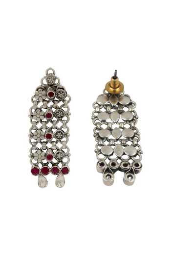 Sangeeta Boochra_Pink Heritage Silver Floral Dangler Earrings _Online_at_Aza_Fashions