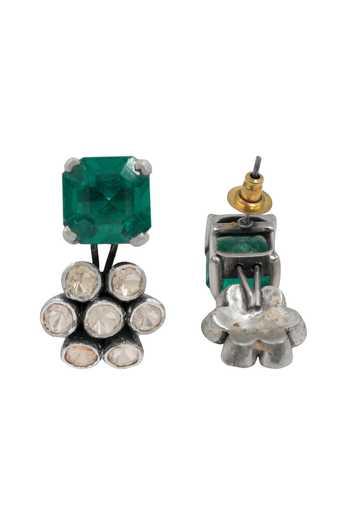 Sangeeta Boochra_Green Handcrafted Silver Polki Earrings _Online_at_Aza_Fashions