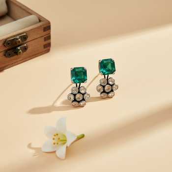 Buy_Sangeeta Boochra_Green Handcrafted Silver Polki Earrings _Online_at_Aza_Fashions