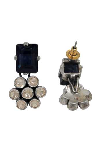 Sangeeta Boochra_Blue Handcrafted Polki Silver Statement Earrings _Online_at_Aza_Fashions