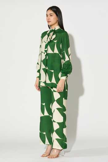 Koai_Green Silk, Cotton, Muslin Abstract Print Pant _Online_at_Aza_Fashions