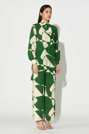 Buy_Koai_Green Silk, Cotton, Muslin Abstract Print Pant _Online_at_Aza_Fashions