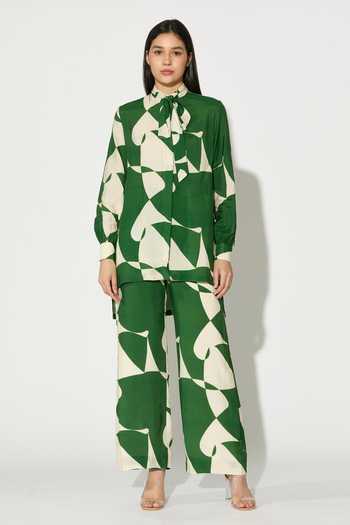 Shop_Koai_Green Silk, Cotton, Muslin Abstract Print Pant _Online_at_Aza_Fashions