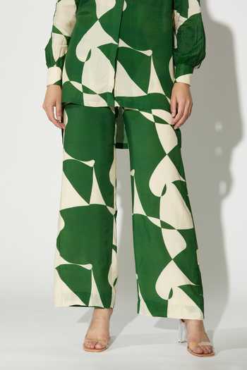 Buy_Koai_Green Silk, Cotton, Muslin Abstract Print Pant 