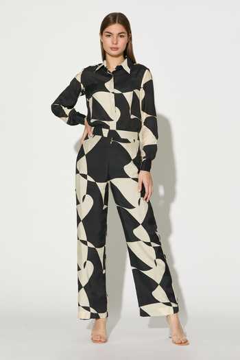 Koai_Black Silk, Cotton, Muslin Collared Abstract Print Shirt _Online_at_Aza_Fashions