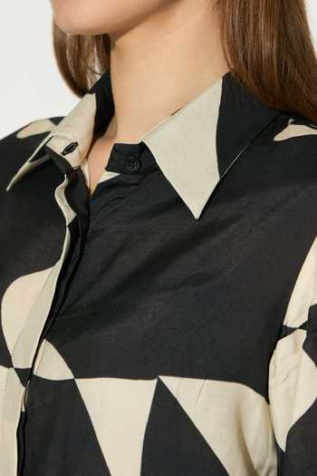 Buy_Koai_Black Silk, Cotton, Muslin Collared Abstract Print Shirt 
