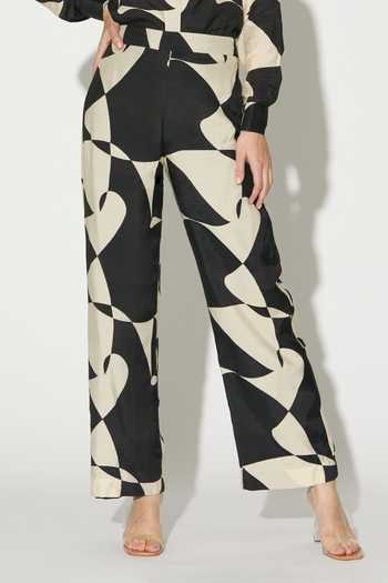 Koai_Black Silk, Cotton, Muslin Abstract Print Pant _at_Aza_Fashions
