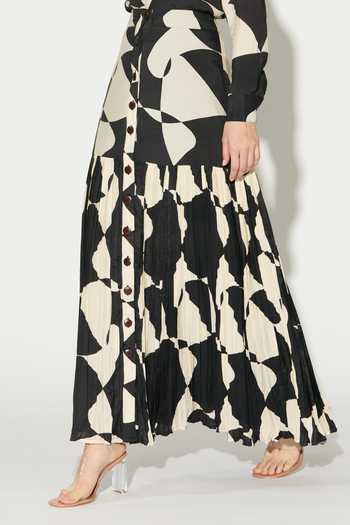 Koai_Black Silk, Cotton, Muslin Abstract Print Skirt _at_Aza_Fashions