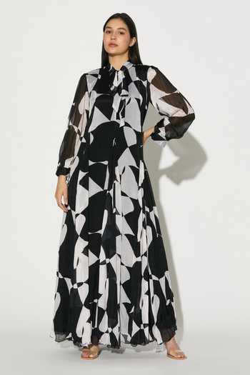 Koai_Black Chiffon High Neck Abstract Printed Dress _Online_at_Aza_Fashions
