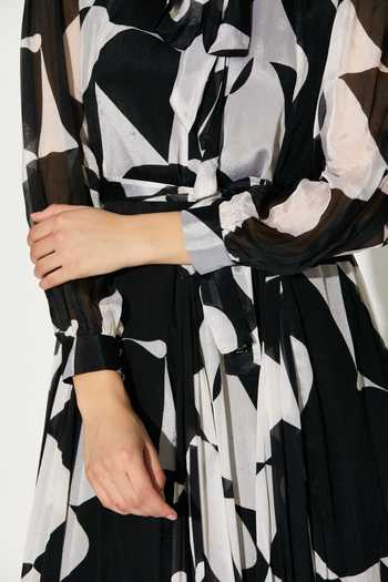 Shop_Koai_Black Chiffon High Neck Abstract Printed Dress _Online_at_Aza_Fashions