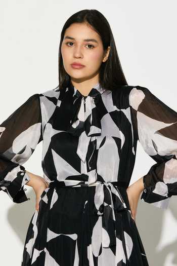Koai_Black Chiffon High Neck Abstract Printed Dress _at_Aza_Fashions