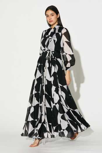 Buy_Koai_Black Chiffon High Neck Abstract Printed Dress 