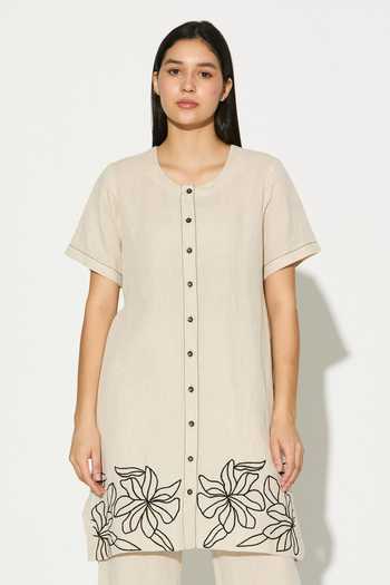 Koai Embroidered Linen Kurta 