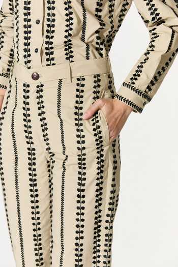 Shop Koai Beige Cotton, Poplin Embroidered Pant Online at Aza Fashions Shop_Koai_Beige Cotton, Poplin Embroidered Pant _Online_at_Aza_Fashions