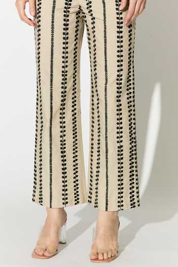 Koai Beige Cotton, Poplin Embroidered Pant at Aza Fashions Koai_Beige Cotton, Poplin Embroidered Pant _at_Aza_Fashions