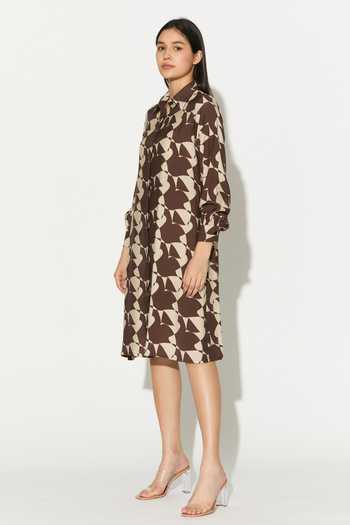 Koai_White Silk, Cotton, Muslin Collared Abstract Shirt Midi Dress _Online_at_Aza_Fashions