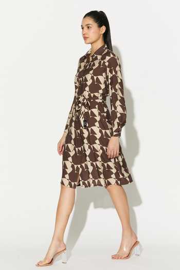 Buy_Koai_White Silk, Cotton, Muslin Collared Abstract Shirt Midi Dress _Online_at_Aza_Fashions