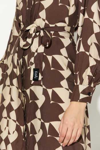 Koai_White Silk, Cotton, Muslin Collared Abstract Shirt Midi Dress _at_Aza_Fashions