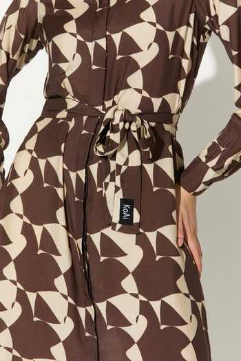 Shop_Koai_White Silk, Cotton, Muslin Collared Abstract Shirt Midi Dress 