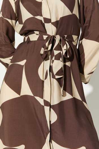 Koai_White Silk, Cotton, Muslin Collared Abstract Print Dress _at_Aza_Fashions