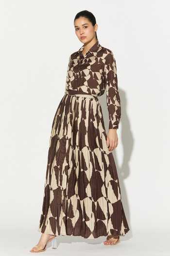 Buy_Koai_White Silk, Cotton, Muslin Long Abstract Print Skirt 