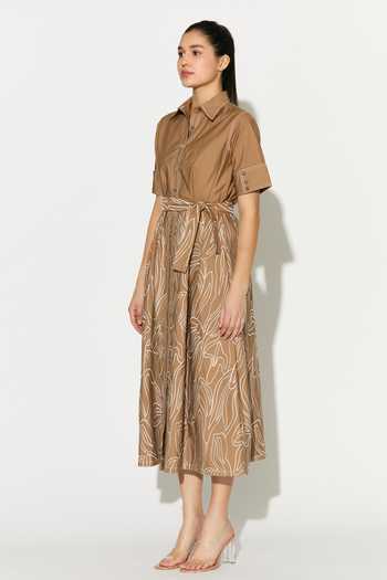 Koai_Brown Cotton, Poplin Collared Abstract Embroidered Dress _Online_at_Aza_Fashions