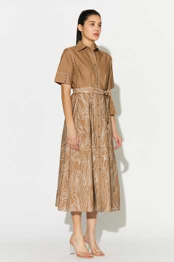 Buy_Koai_Brown Cotton, Poplin Collared Abstract Embroidered Dress _Online_at_Aza_Fashions