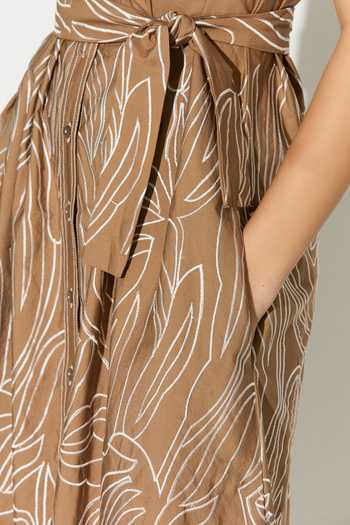 Buy_Koai_Brown Cotton, Poplin Collared Abstract Embroidered Dress 