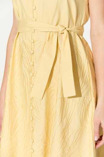 Koai_Yellow Cotton, Poplin Square Neck Tonal Embroidered Dress _Online_at_Aza_Fashions