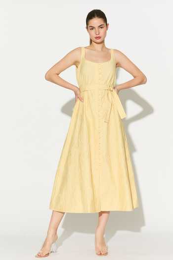 Buy_Koai_Yellow Cotton, Poplin Square Neck Tonal Embroidered Dress _Online_at_Aza_Fashions