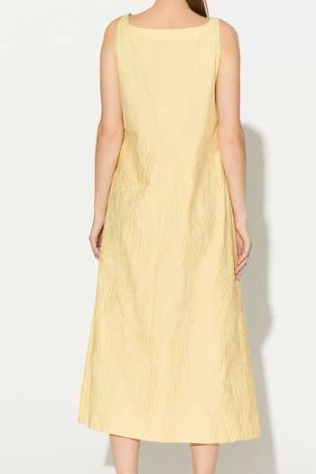 Buy_Koai_Yellow Cotton, Poplin Square Neck Tonal Embroidered Dress 