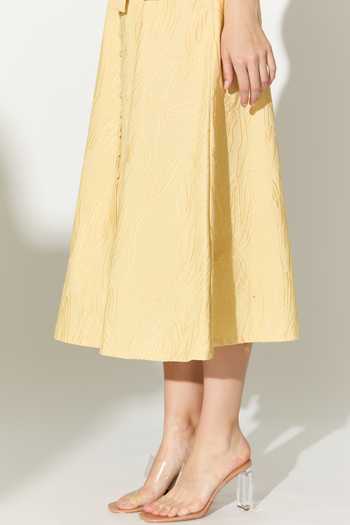 Shop_Koai_Yellow Cotton, Poplin Square Neck Tonal Embroidered Dress 