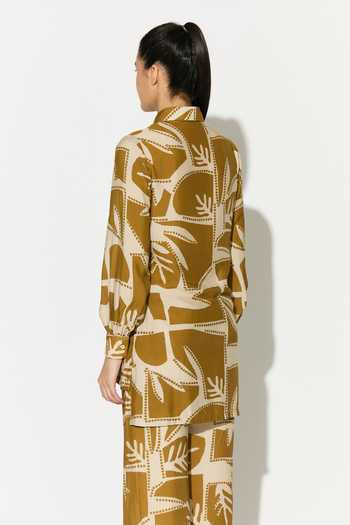 Buy_Koai_Yellow Silk, Cotton, Muslin Collared Abstract Leaf Print Shirt _Online_at_Aza_Fashions