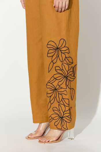 Buy_Koai_Yellow Linen Embroidered Pant _Online_at_Aza_Fashions