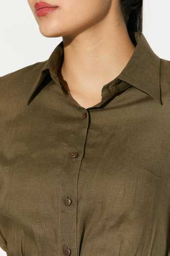 Buy_Koai_Green Linen Collared Maxi Dress 