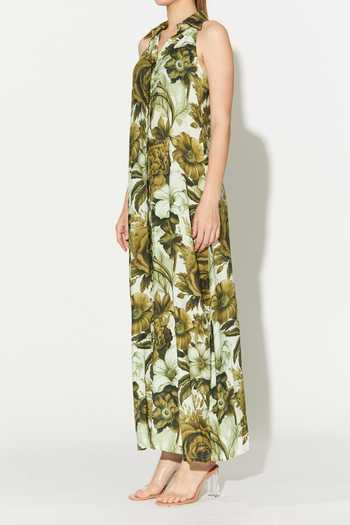 Buy_Koai_Cream Silk, Cotton, Muslin Collared, Halter Neck Floral Dress _Online_at_Aza_Fashions