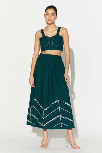 Koai_Teal Cotton, Poplin Square Neck Contrast Stitching Bustier Top _Online_at_Aza_Fashions