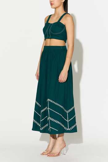 Koai_Teal Cotton, Poplin Embroidered Skirt _Online_at_Aza_Fashions
