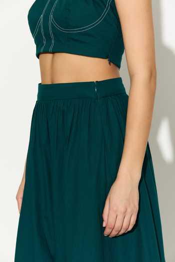 Buy_Koai_Teal Cotton, Poplin Embroidered Skirt _Online_at_Aza_Fashions