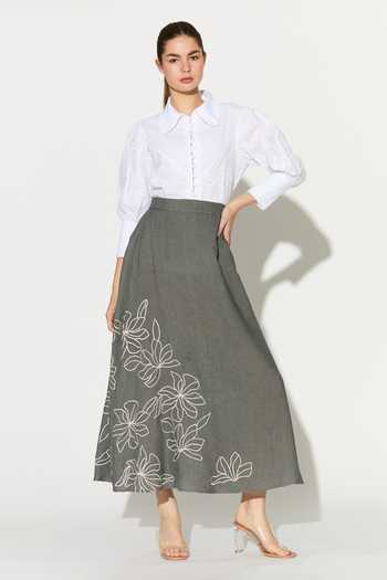 Koai_White Linen Collared Embroidered Shirt _Online_at_Aza_Fashions